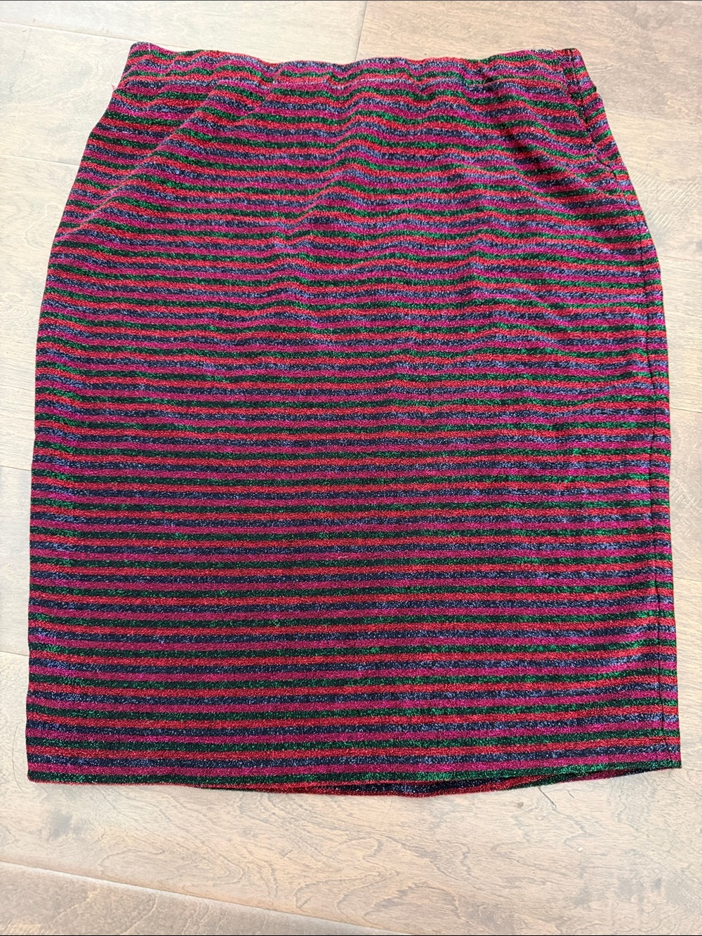 Trina Turk Shiny Pink and Green Striped Pencil Skirt